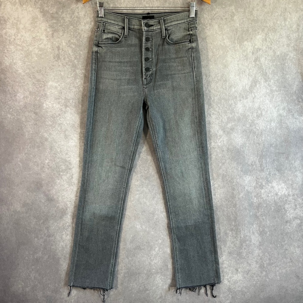 MOTHER Pixie Dazzler Ankle Fray Womens 27 Grey Button Fly Jeans Digging Up Dirt